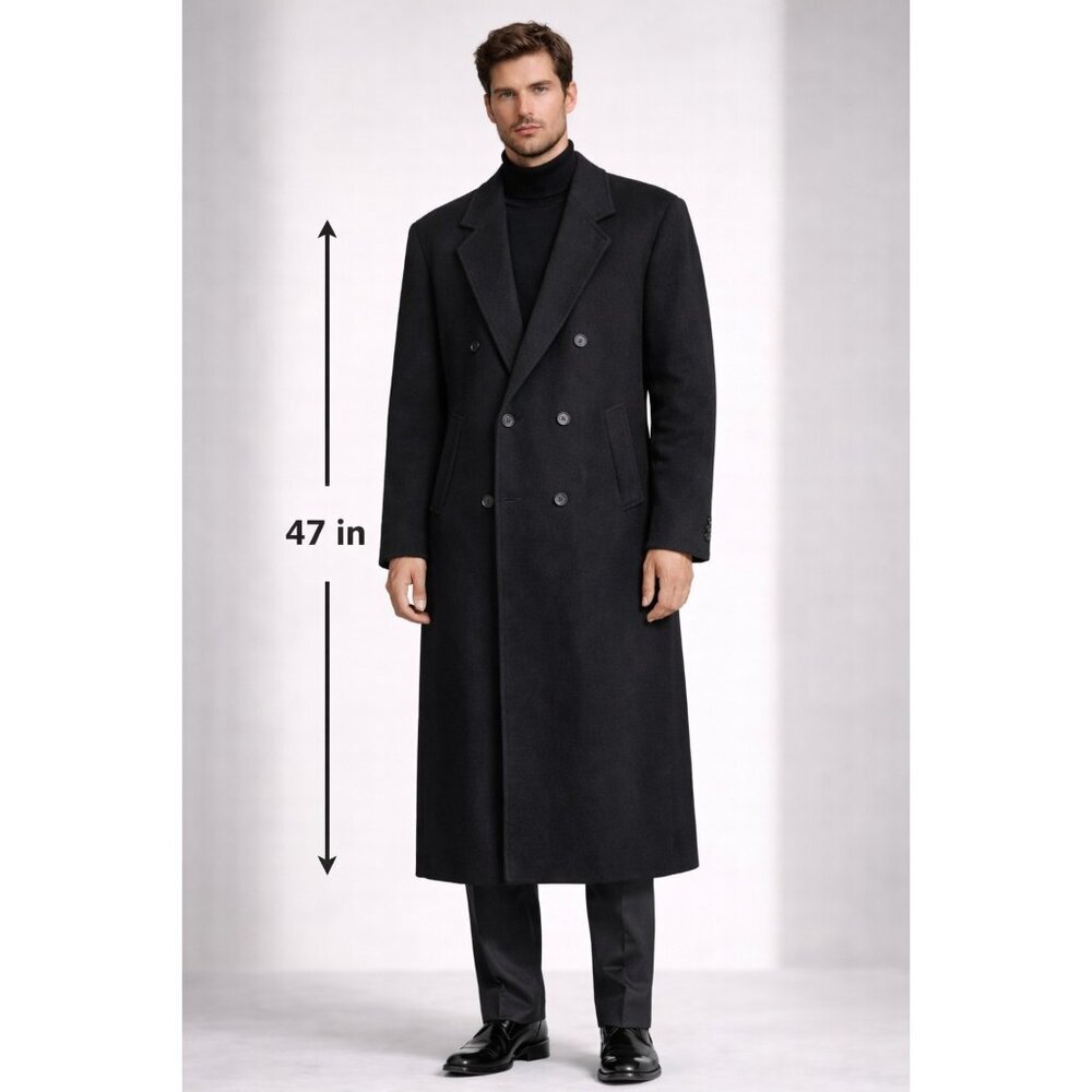 Mens Andrew Fezza Cashmere Blend Overcoat Black Double Breasted Long Coat L - Picture 4 of 16